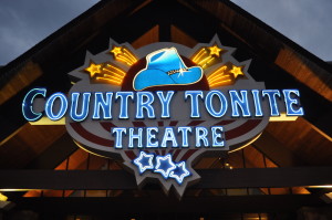 Country Tonite music show in Pigeon Forge sign at night