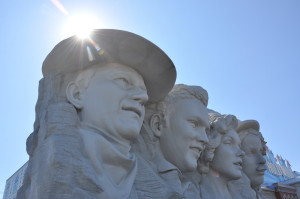 Sculptures of Hollywood stars on top of the Pigeon Forge Wax Museum.